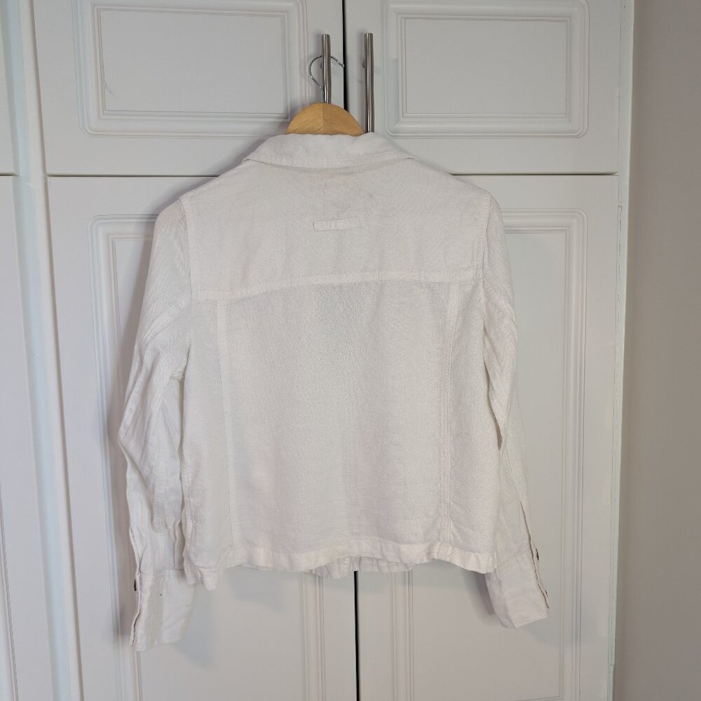 Nicole Miller White Linen Blend Cropped Jacket Button Front Utility Shirt M - Picture 5 of 11